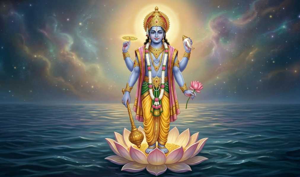 The Sudarshana Chakra, the divine discus of Lord Vishnu, symbolizing cosmic order.